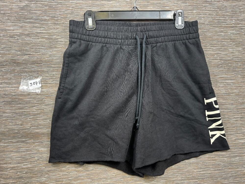 Victoria's Secret PINK Womens Fleece Sweatshorts Black White Logo Size M